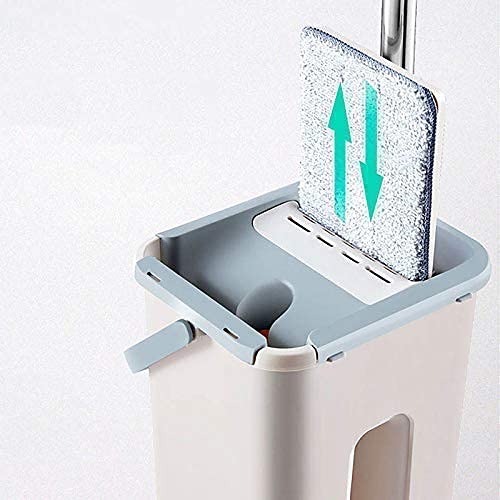 Mop Heavy Quality Floor with Bucket, Flexible Kitchen tap Flat Squeeze Cleaning Supplies 360 Flexible Head/2 Reusable Pads Clean Home Effective for Floor Cleaning