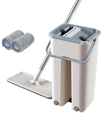 Mop Heavy Quality Floor with Bucket, Flexible Kitchen tap Flat Squeeze Cleaning Supplies 360 Flexible Head/2 Reusable Pads Clean Home Effective for Floor Cleaning