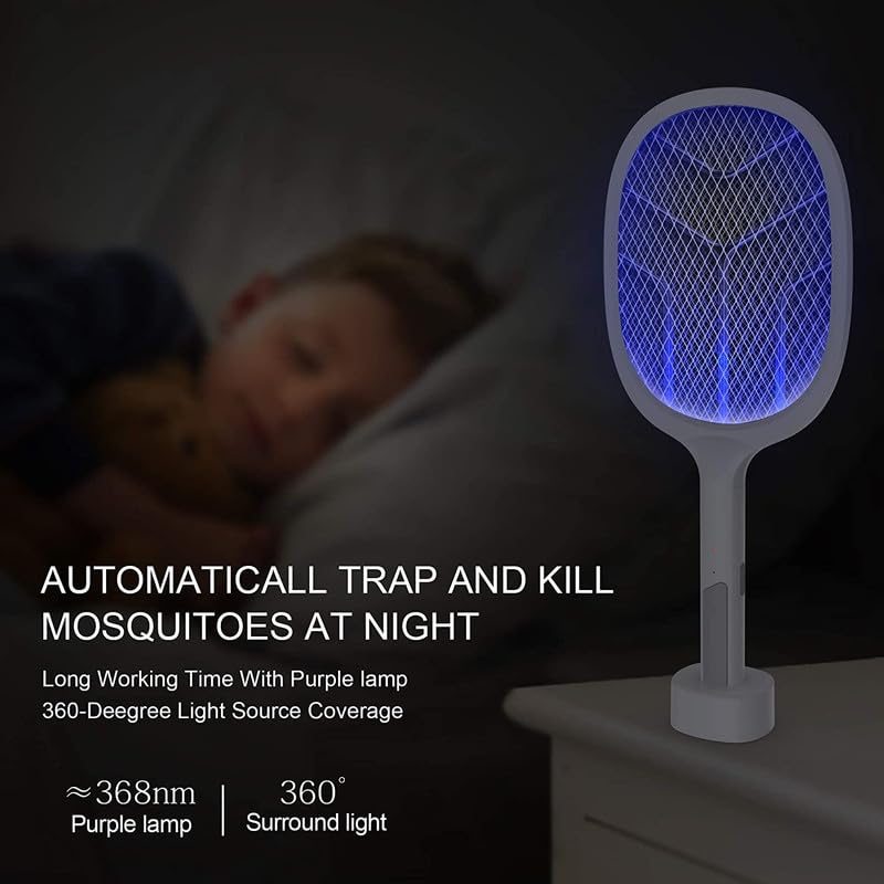 Mosquito Bat with UV Light Lamp Five Nights Mosquito Killer Autokill 2 in 1 Mosquito Racket 1200mAh Lithiumion Rechargeable Battery White Racket (Battery) 6
