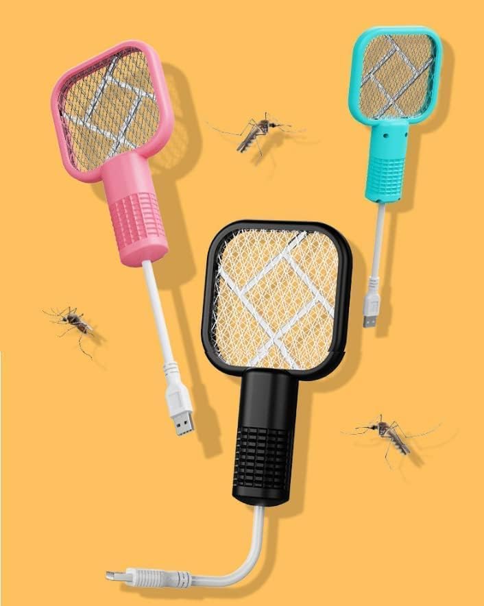 Mini Mosquito Kill Bat & Lamp 2-in-1 | USB Rechargeable Electric Fly Swatter & Bug Zapper | Portable Mosquito Trap Light for Indoor & Outdoor Use (Pack of 1) (Multicolour)