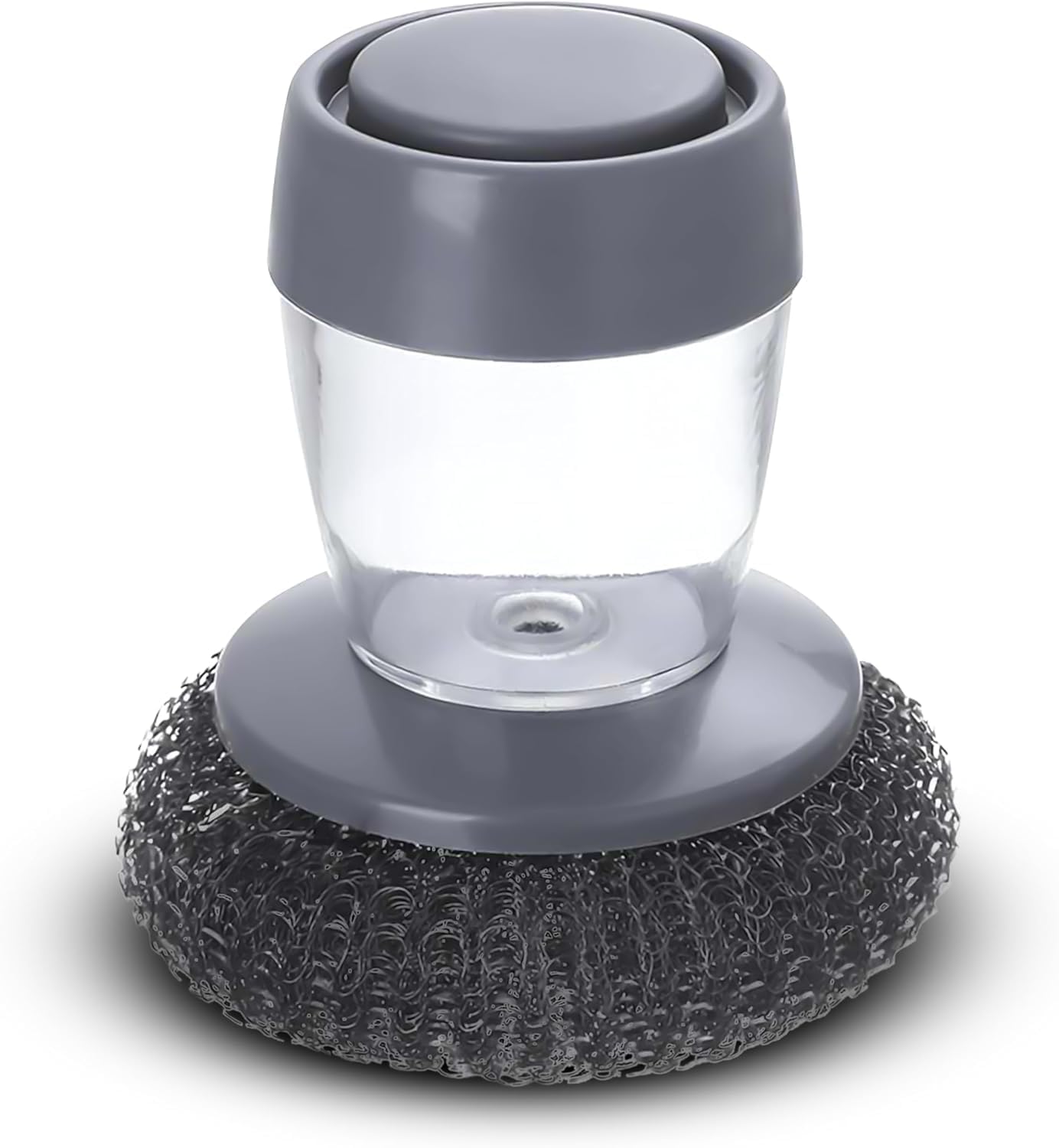 Kitchen Soap Dispensing Palm Brush with Replaceable Scrubber & Steel Wire Ball | Push-Button Liquid Dispenser, Non-Slip Handle, Rust-Resistant Dish Cleaning Brush for Sink, Pots & Pans (Pack of 1)