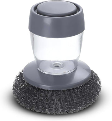 Kitchen Soap Dispensing Palm Brush with Replaceable Scrubber & Steel Wire Ball | Push-Button Liquid Dispenser, Non-Slip Handle, Rust-Resistant Dish Cleaning Brush for Sink, Pots & Pans (Pack of 1)
