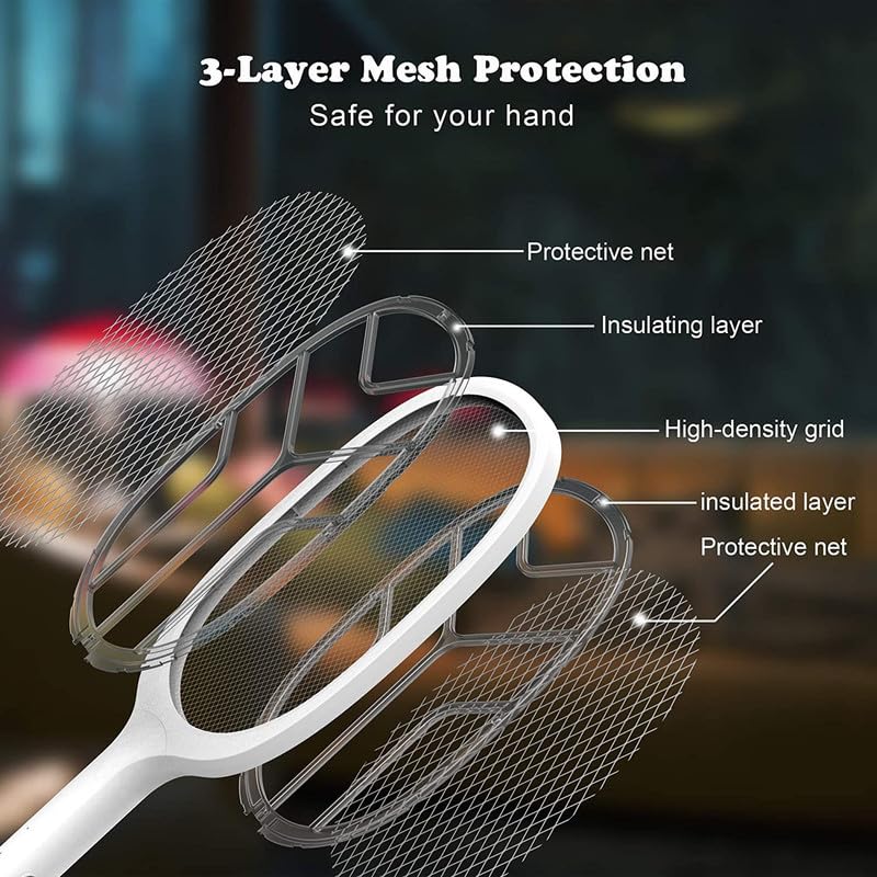 Mosquito Bat with UV Light Lamp Five Nights Mosquito Killer Autokill 2 in 1 Mosquito Racket 1200mAh Lithiumion Rechargeable Battery White Racket (Battery) 6