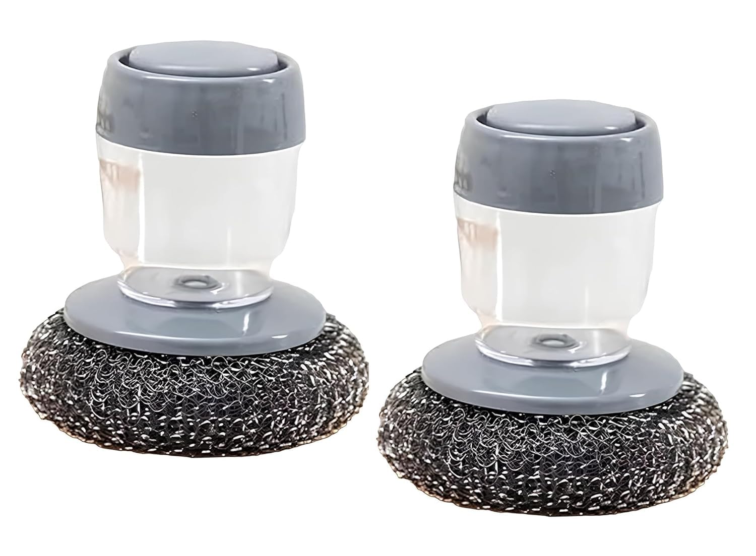 Kitchen Soap Dispensing Palm Brush with Replaceable Scrubber & Steel Wire Ball | Push-Button Liquid Dispenser, Non-Slip Handle, Rust-Resistant Dish Cleaning Brush for Sink, Pots & Pans (Pack of 1)