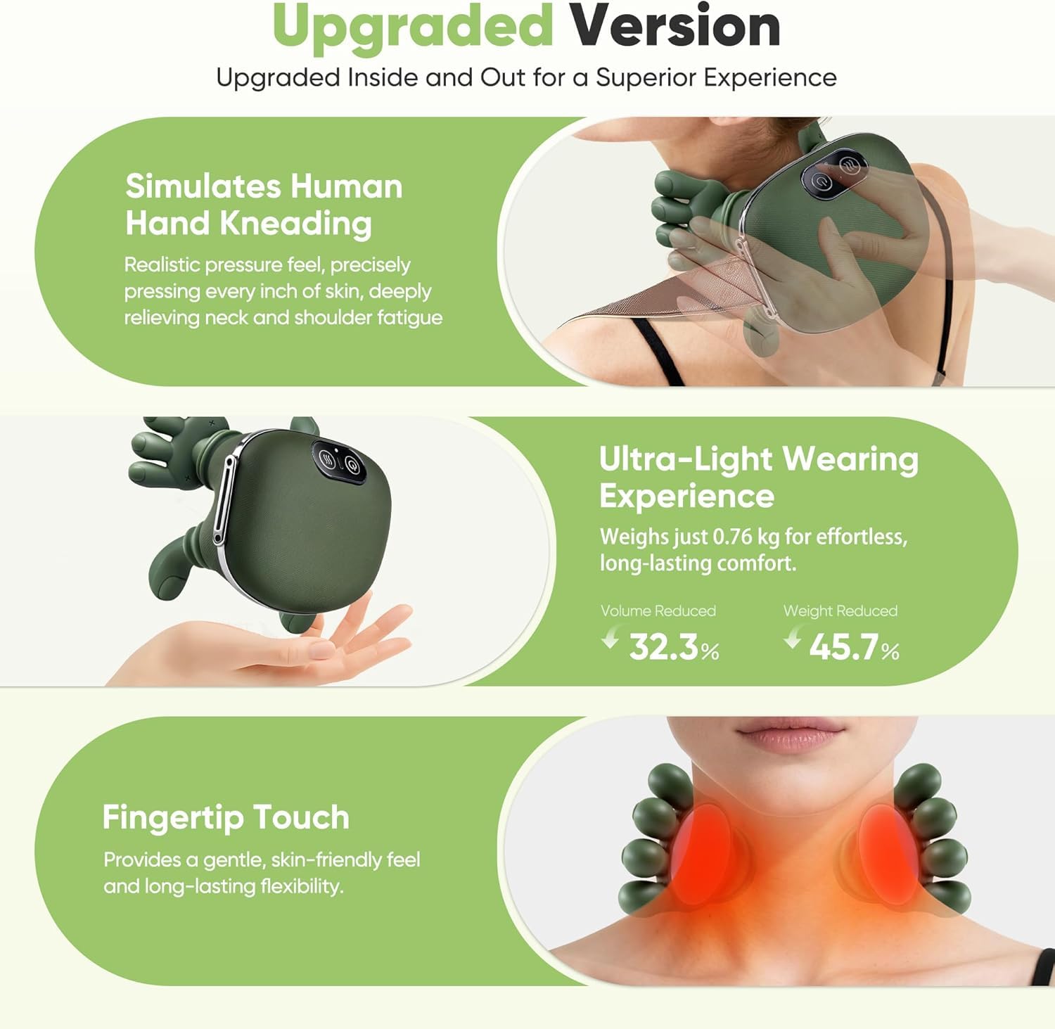 Bionic Heated Massager, Wireless Portable Shiatsu Neck and Back Massager, Electric Deep Tissue 4D Kneading Massage, Simulated Human Hand Design for Pain Relief and Muscle Relax