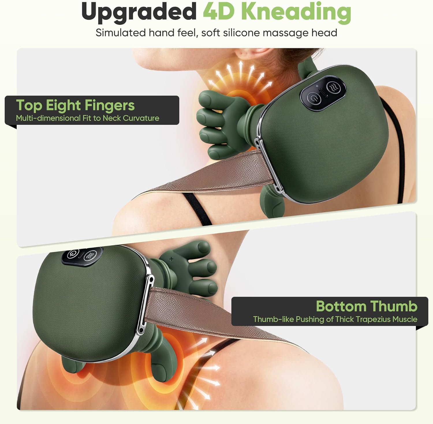 Bionic Heated Massager, Wireless Portable Shiatsu Neck and Back Massager, Electric Deep Tissue 4D Kneading Massage, Simulated Human Hand Design for Pain Relief and Muscle Relax