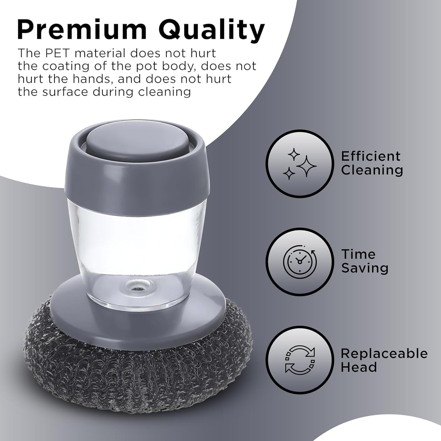 Kitchen Soap Dispensing Palm Brush with Replaceable Scrubber & Steel Wire Ball | Push-Button Liquid Dispenser, Non-Slip Handle, Rust-Resistant Dish Cleaning Brush for Sink, Pots & Pans (Pack of 1)
