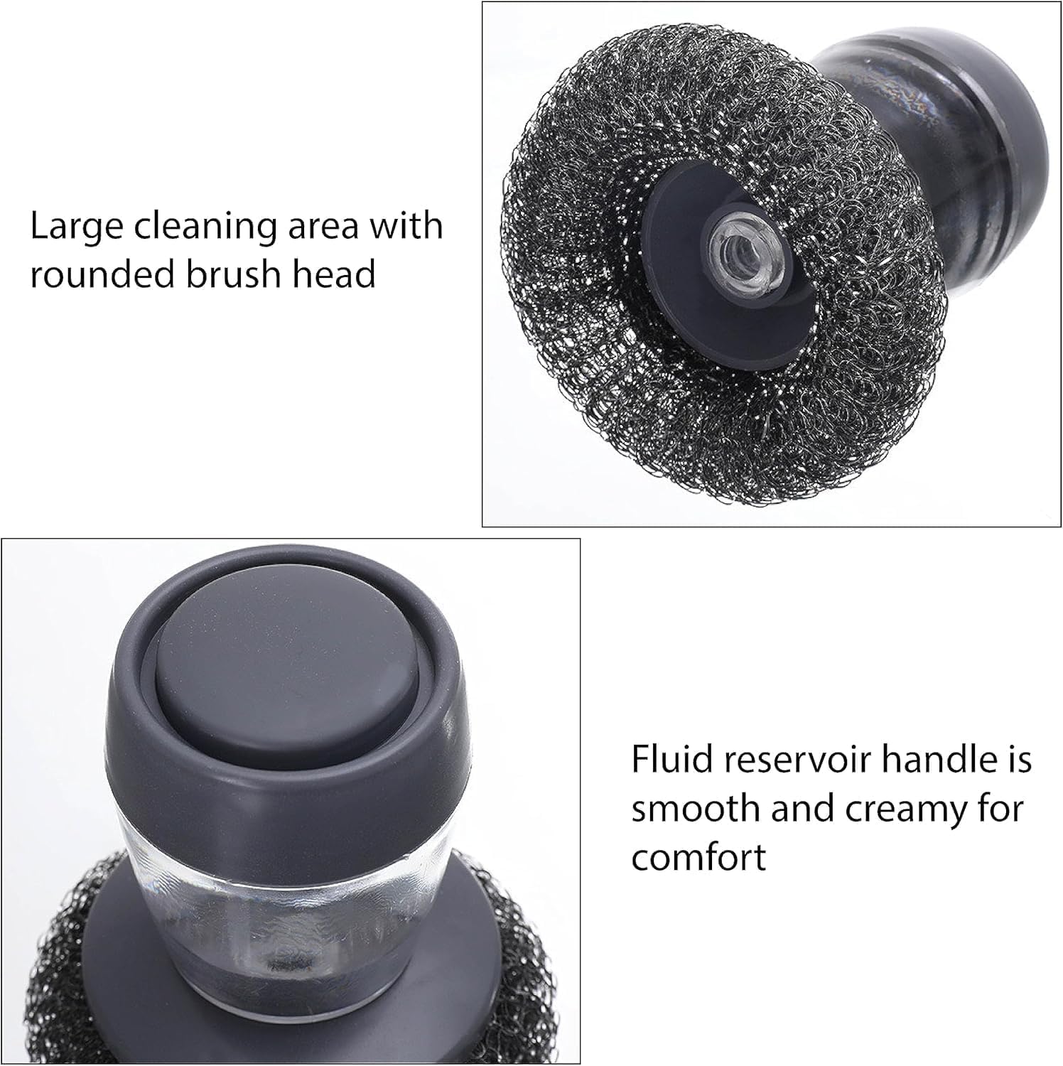 Kitchen Soap Dispensing Palm Brush with Replaceable Scrubber & Steel Wire Ball | Push-Button Liquid Dispenser, Non-Slip Handle, Rust-Resistant Dish Cleaning Brush for Sink, Pots & Pans (Pack of 1)