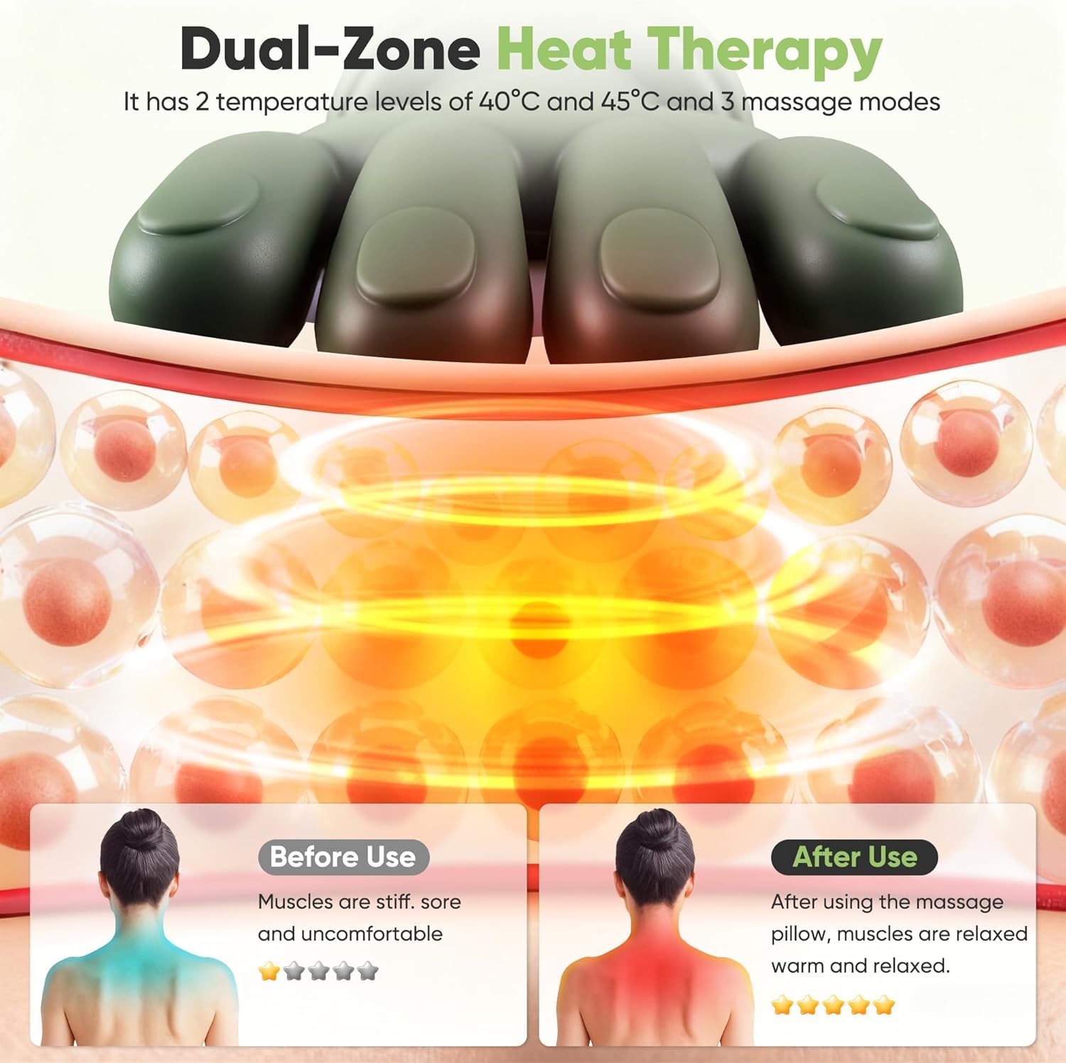 Bionic Heated Massager, Wireless Portable Shiatsu Neck and Back Massager, Electric Deep Tissue 4D Kneading Massage, Simulated Human Hand Design for Pain Relief and Muscle Relax