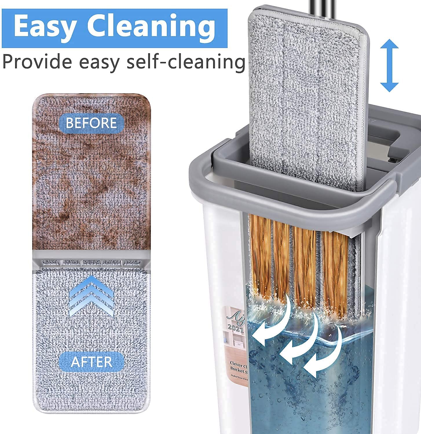 Mop Heavy Quality Floor with Bucket, Flexible Kitchen tap Flat Squeeze Cleaning Supplies 360 Flexible Head/2 Reusable Pads Clean Home Effective for Floor Cleaning